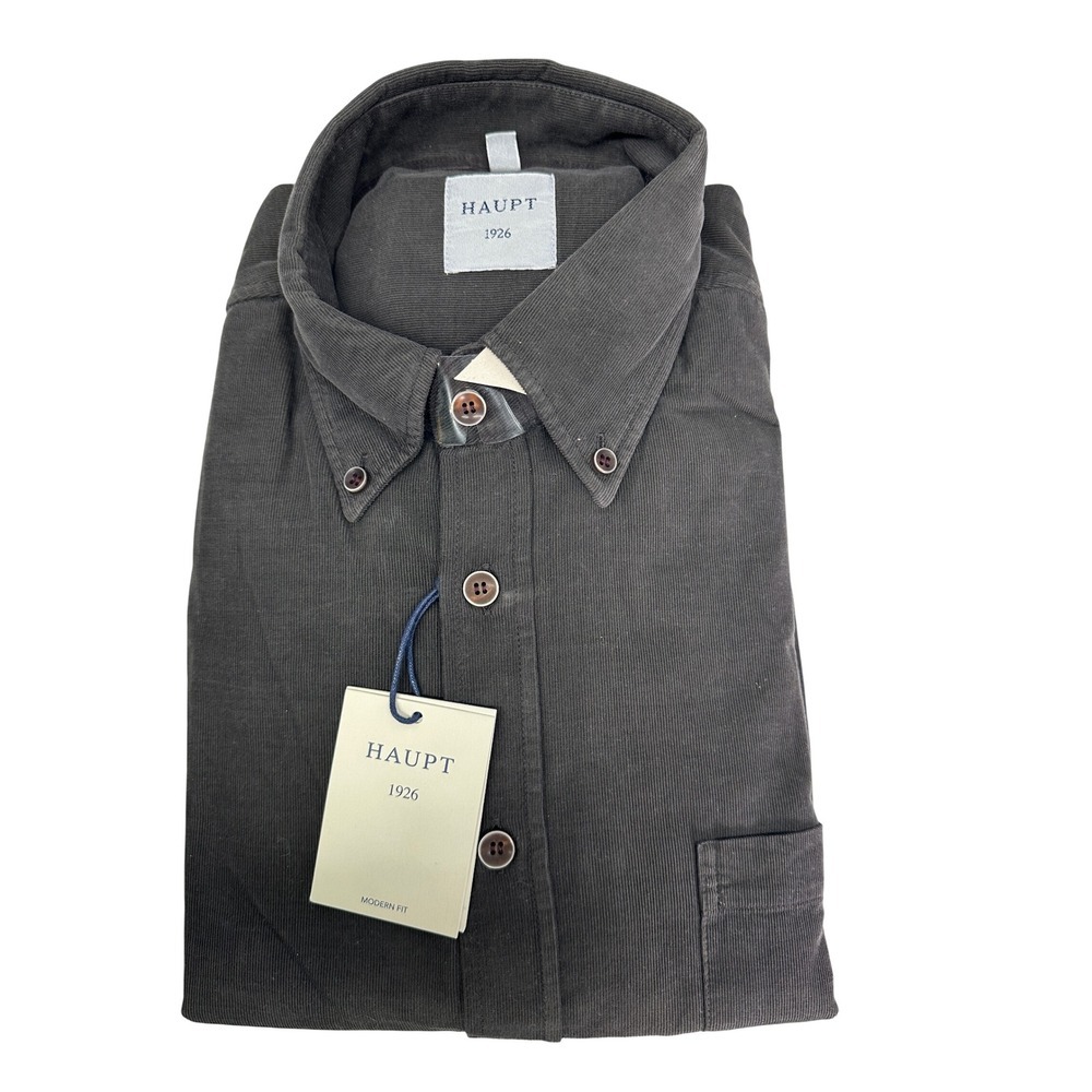 Haupt 1926 Mens Charcoal Grey Corduroy Shirt Modern Fit Button Down M 39/40 NEW